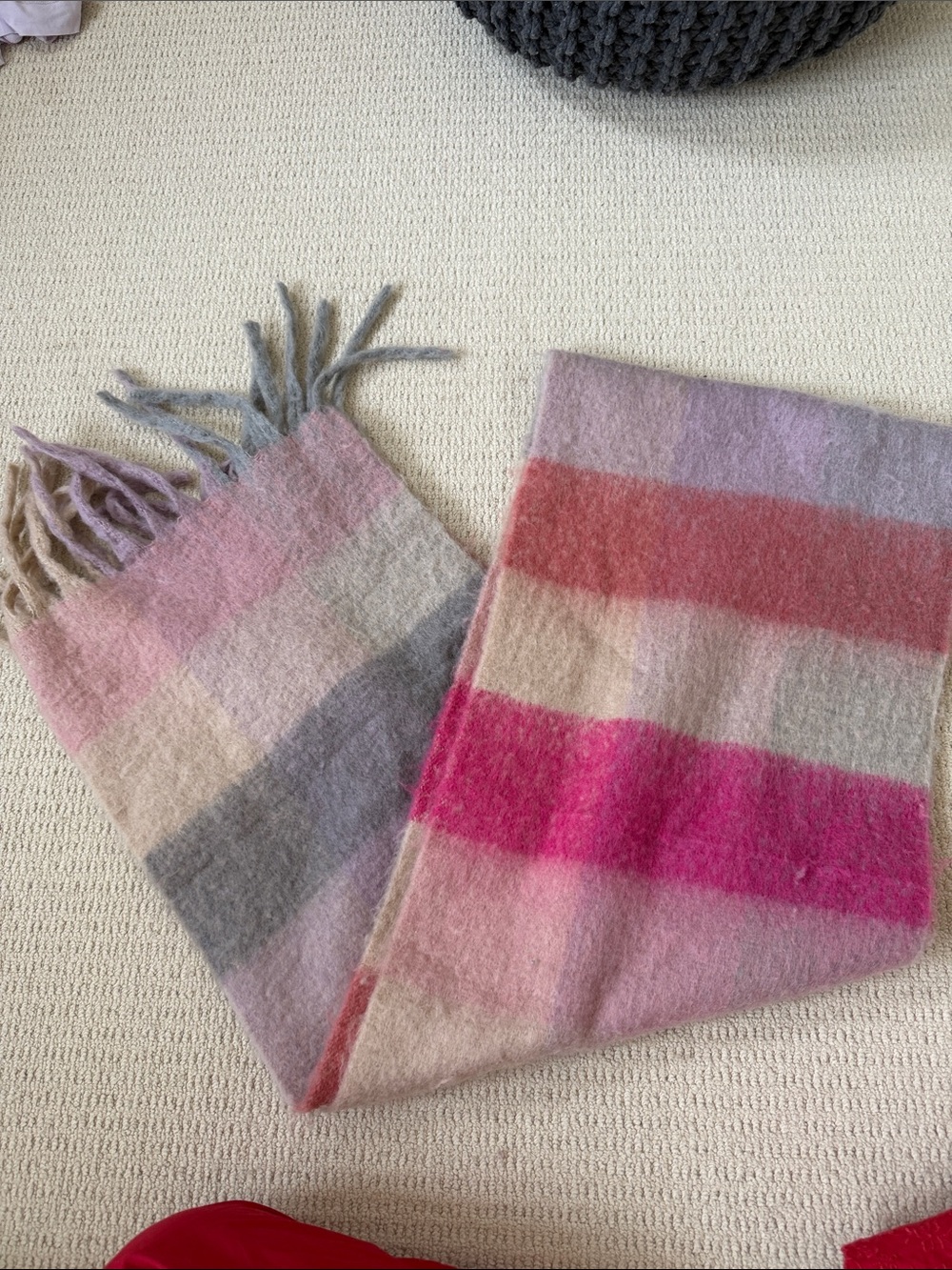 Striped Pink & Gray Wool Scarf